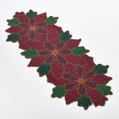 Saro Lifestyle Poinsettia Design Beaded Poinsettia Runner