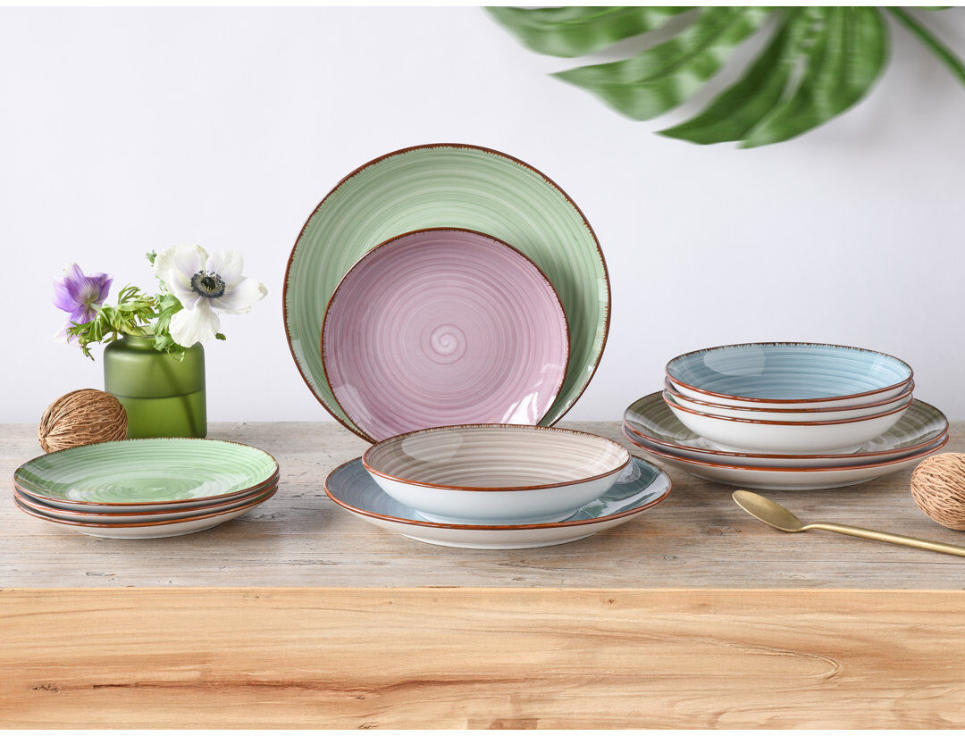 Creatable Samba Dinnerware Set 12 Piece - Service for 4 Pink;Green;Blue 12