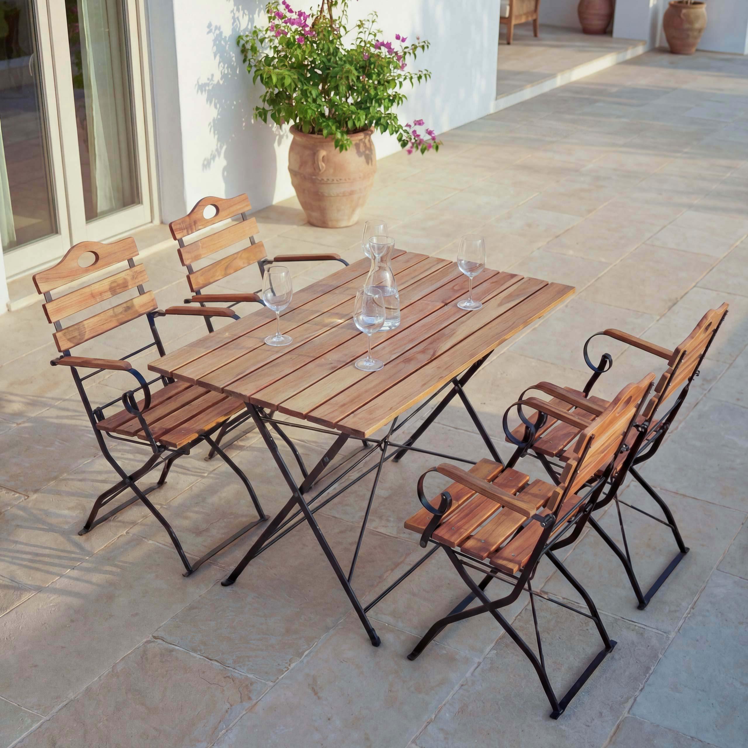 Biergarten-Set HWC-J40, Bistroset Klapptisch Klappstuhl, Gastronomie-Qualität Akazie MVG- - naturfarben