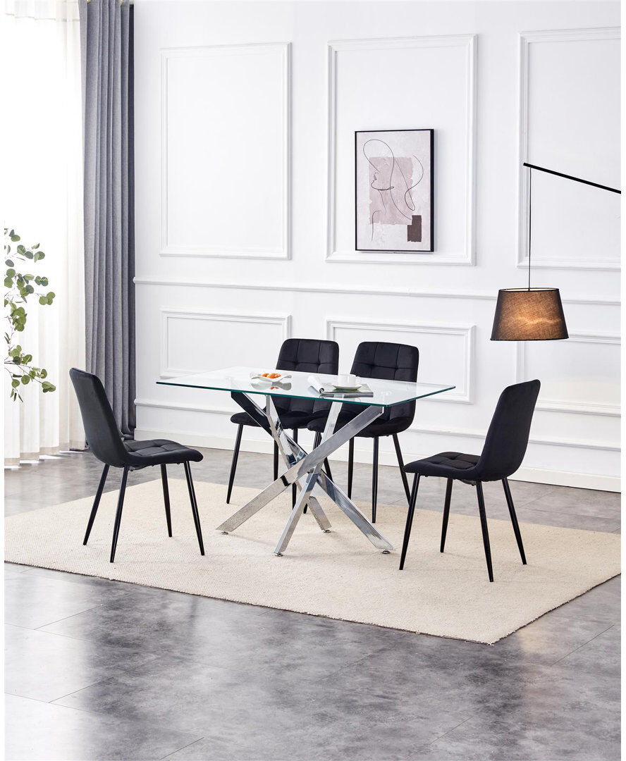 Fairmont Park Dining Table and 4 Chairs Rectangle Table 4 Velvet Chairs Dining Set Black 4