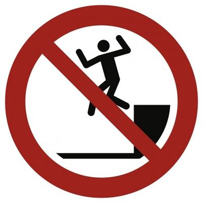 Schild Herunterspringen verboten ISO 7010, Alu, 1,8 mm, Ø 400 mm