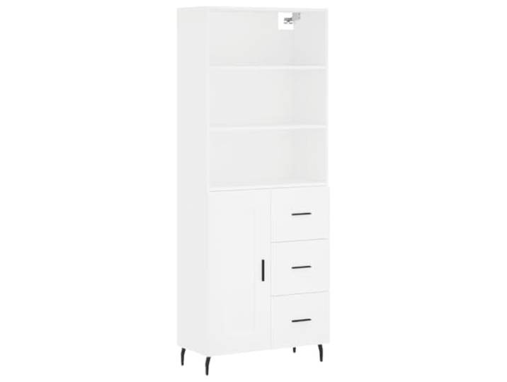 Roanoer Highboard Weiß 69,5x34x180 cm Holzwerkstoff Schrank Eleganter Wohnzimmerschrank mit robusten Metallfüßen und viel Stauraum hinter Türen für geordnete Aufbewahrung.