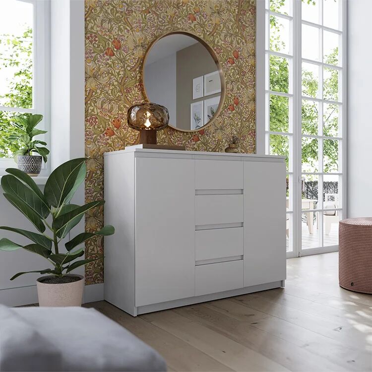 garneroarredamenti Madia 109x85h cm 2 ante 4 cassetti moderna bianco opaco Ombra