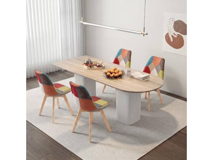 HJhomeheart Set aus 4 Esszimmerstühlen aus Patchwork-Stoff mit abnehmbarem Sitzkissen und Massivholzbeinen für Esszimmer, Wohnzimmer, Küche usw. (Rotes Patchwork)