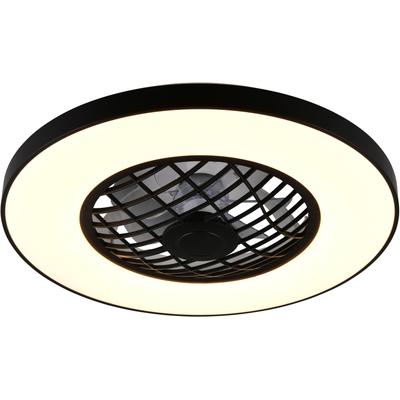REALITY LEUCHTEN LED Deckenleuchte "LINKÖPING mit Ventilator, Deckenventilator mit Licht inklFernbedienung", schwarz, 1, Ø 59cm H: 16,5cm, 1 Stk., Leuchten, mit Bluetooth Lautsprecher, RGB Farbwechsel 3 Geschwindigkeiten Timer, LED Deckenleuchte