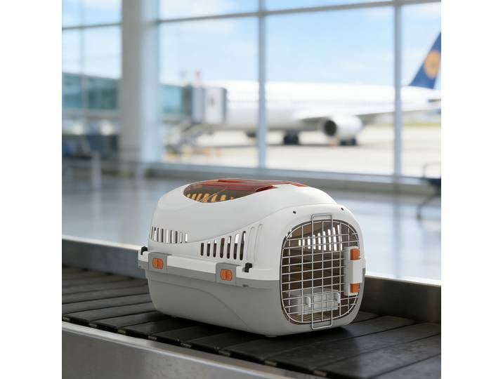 PawHut Caisse Transport Chat/Chien Acier 49x32x31cm Gris Crème