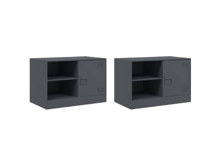 LMTYOENFG TV-Schrank 2er Set Anthrazit 67x39x44 cm Stahl Lowboard Zweiteiliges TV-Board aus kaltgewalztem Stahl für Wohnzimmer und Schlafzimmer mit Fach, Ablagen und hoher Tragkraft.