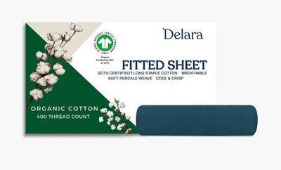 Delara 100% Organic Cotton Percale Fitted Sheet, Fitted Sheet, GOTS Certified, Ultra Soft 400 Thread Count