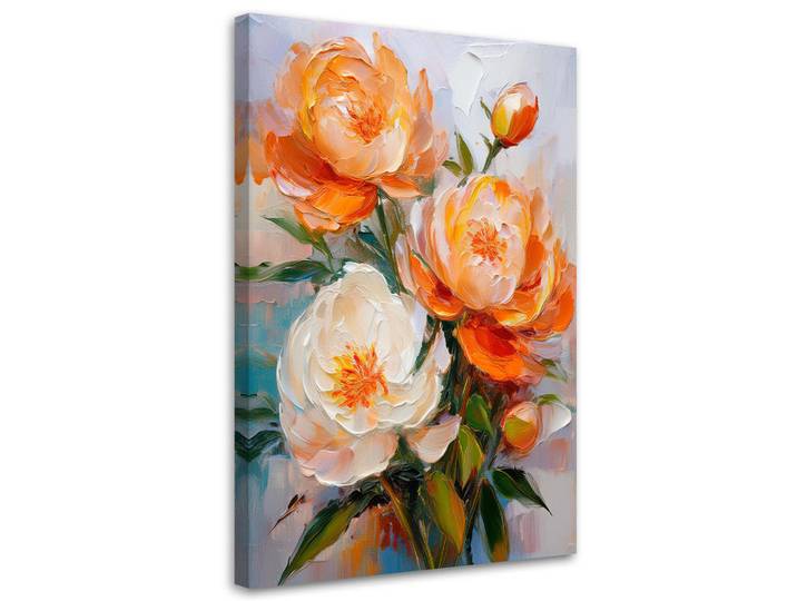 Feeby Wandbild orange bemalte pfingstrosenblüten, Orange, Floral, Rechteckig, 70x100 cm, Bilder & Rahmen, Bilder, Leinwandbilder