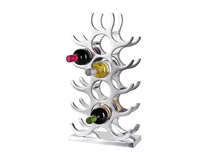 MichaelNoll Weinregal Flaschenregal Flasche Aluminium Silber Luxus - Weinständer, Regal Modern aus Metall - Flaschenhalter/Flaschenständer für Flaschen Sekt, Wein und Champagner - 60 cm XL