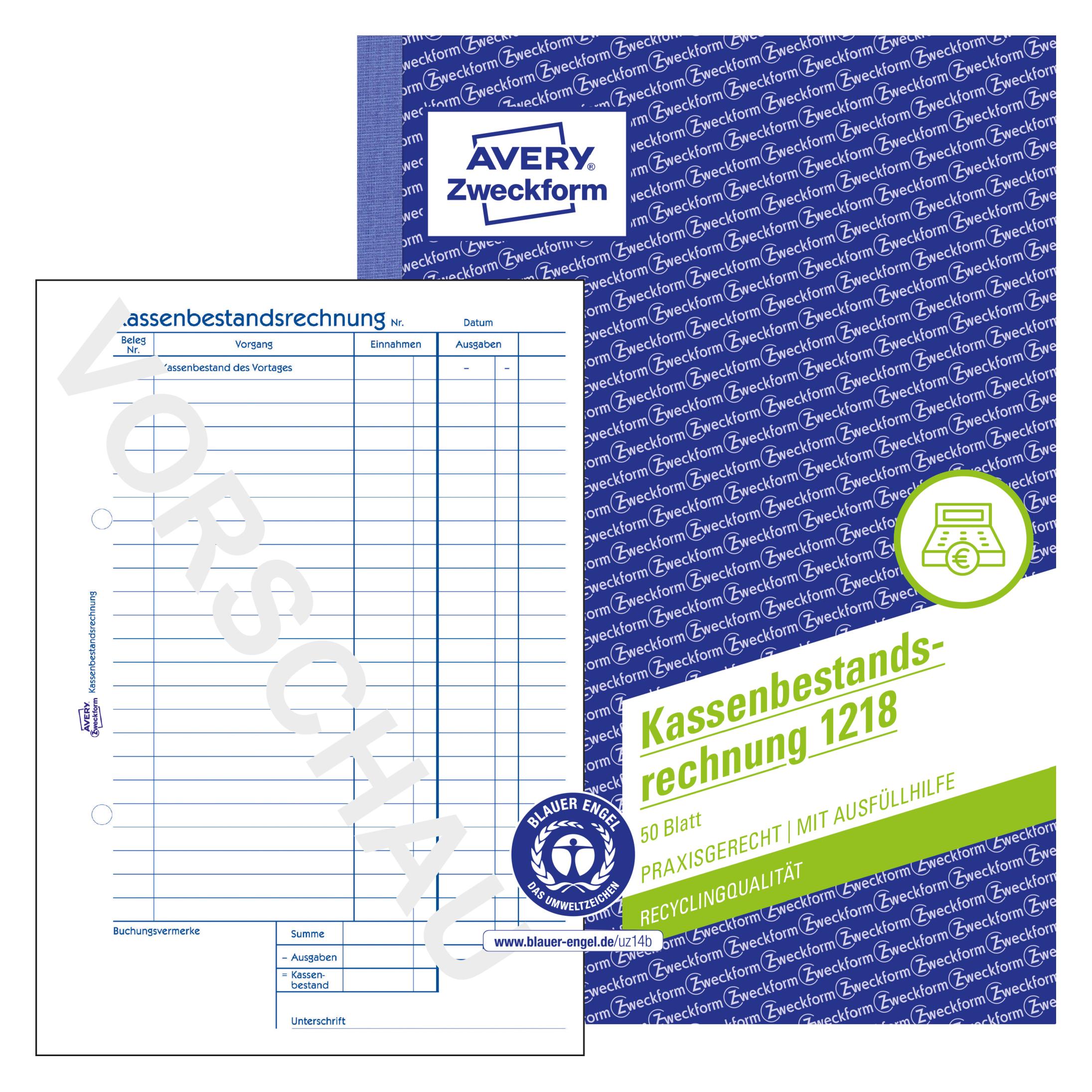 Avery RecyclingÂ Kassenbestandsrechnung (50x) (1218)