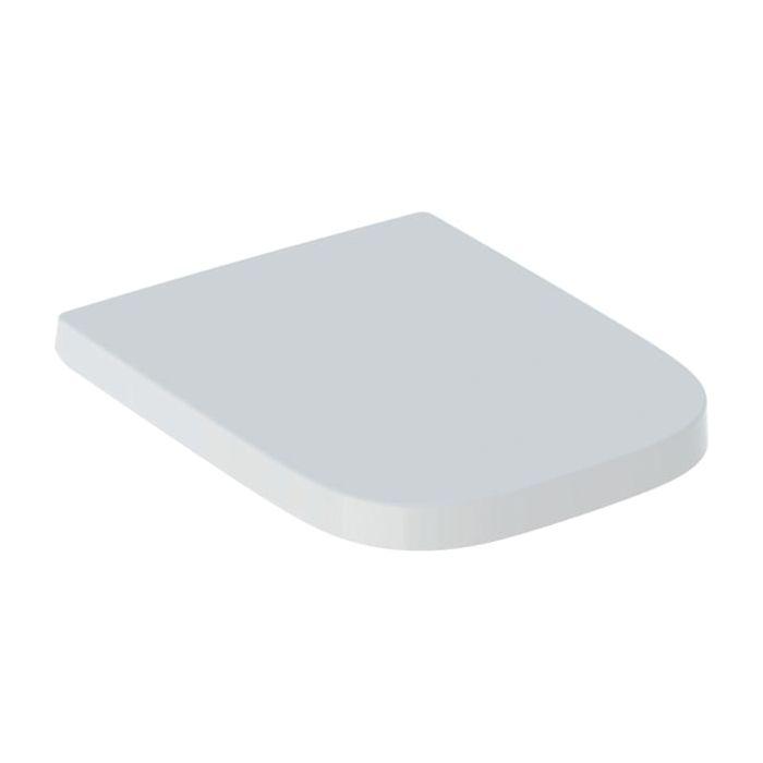 Geberit Renova Plan WC-Sitz 500692011 eckig, Befestigung von oben, Quick-Release-Scharniere Messing verchromt, mit Absenkautomatik, weiß