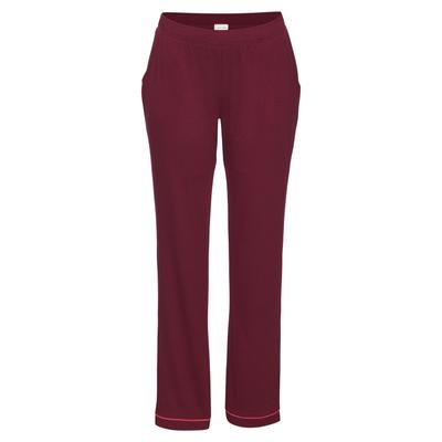 Pyjamahose LASCANA, Damen, Gr. 40/42, N-Gr, bordeaux, Single Jersey, Obermaterial: 50% Baumwolle, 50% Viskose, unifarben, Basic, Basic lang, Hosen Pyjamahose, mit Kontrastpaspel