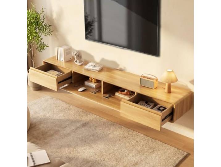 NOYHHAV Schwebendes TV Lowboard Wandmontage Modernes TV Möbel mit Schubladen und offenen Fächern Holzfarbe 240CM