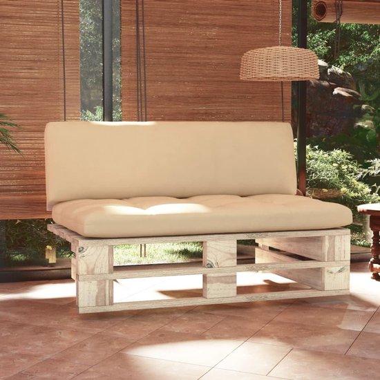 Mittelbank Garten - Palettenbank - Entspannung im Freien - Impregniertes Kiefernholz - 110x65x55 cm - Beiges Kissen