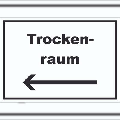 HB-Druck Trockenraum Schild mit Text und Richtungspfeil links Wäsche trocknen waagerecht A5 (148x210mm)