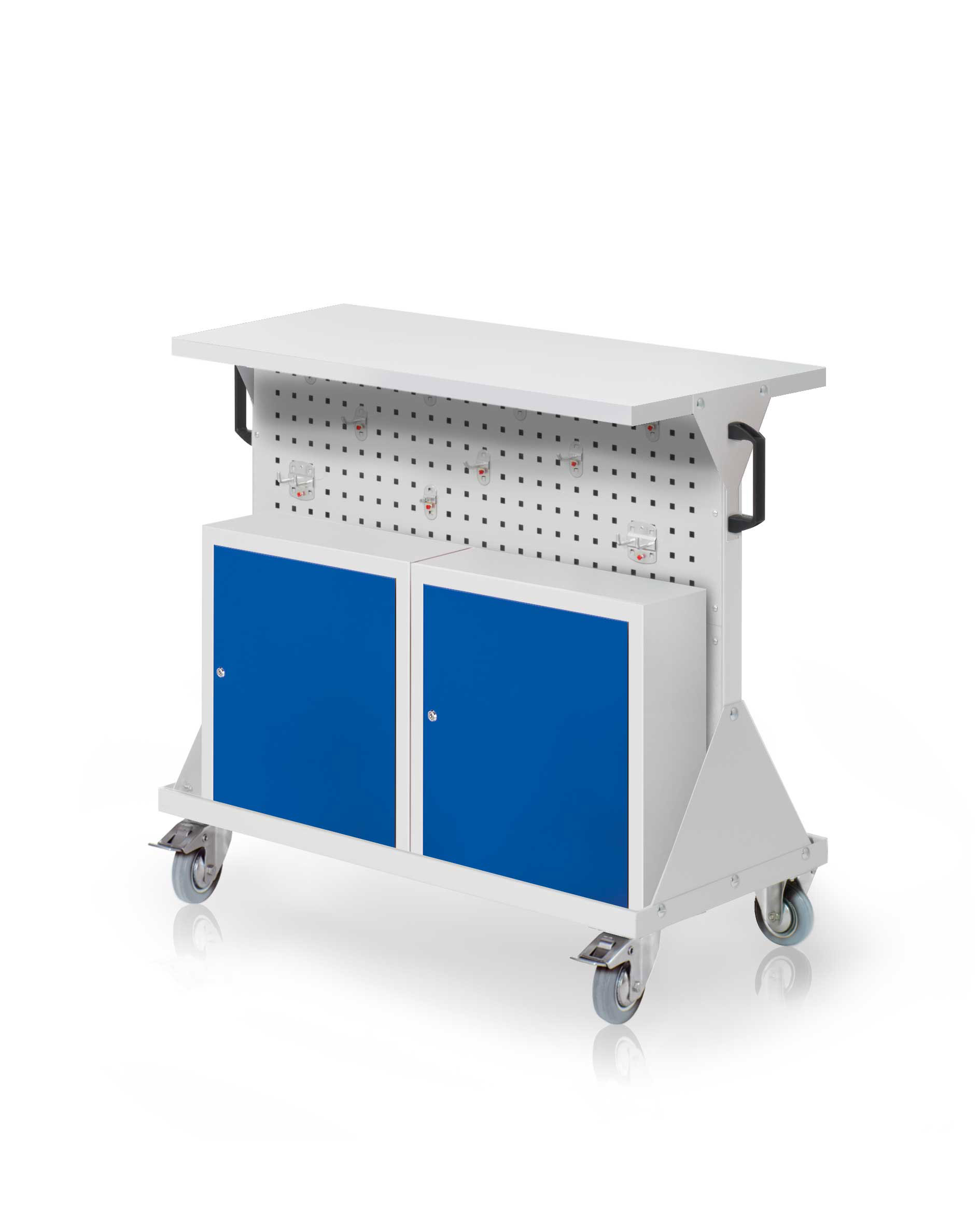 Kappes Systeme Kappes RasterMobil® Größe #2 - 1000x930x500mm - 4x Lochplatten - 2x Einhängeschrank - Ablageboden aus Stahlblech - lichtgrau