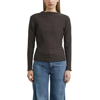 Langarmshirt COMMA, Damen, Gr. 40, braun, Single Jersey, Obermaterial: 64% Baumwolle, 35% Polyester, 1% Elasthan, Strukturmuster, slim fit taillenbedeckt, U-Boot-Ausschnitt, Rollsaum, Shirts Langarmshirt, mit Strukturmuster und leichtem Mockneck,...