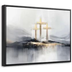 LEINWAND Bilder mit Rahmen - Abstrakt - Malerei - Christentum - Kreuz - 40x30