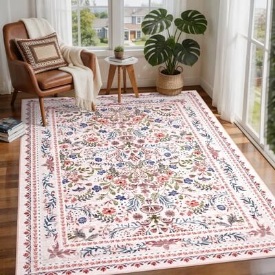 Garvee Vintage Floral Washable Area Rug