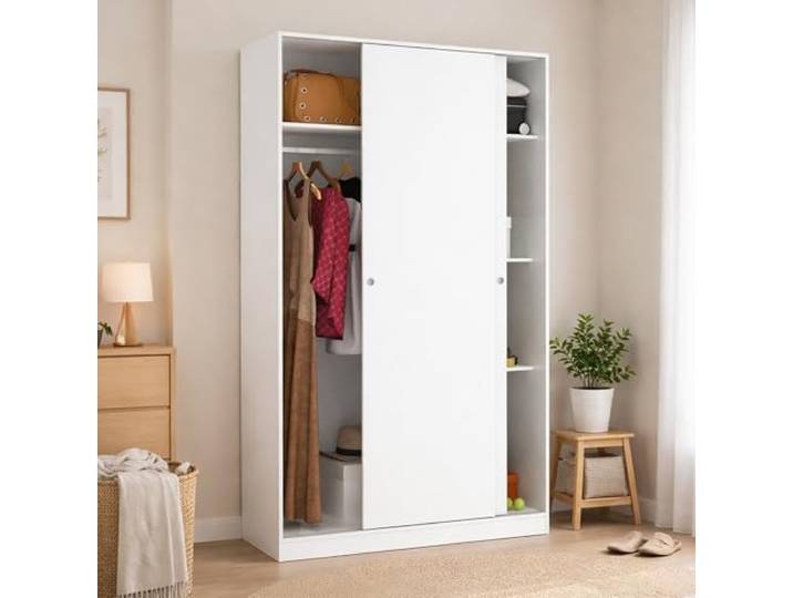 Dmora - Kleiderschrank 2 Türen Denali, Kleiderbügel für Schlafzimmer, Schiebetürenschrank, 120x50h204 cm, Weiß