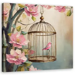 WANDBILD vogel shabby chic blumen
