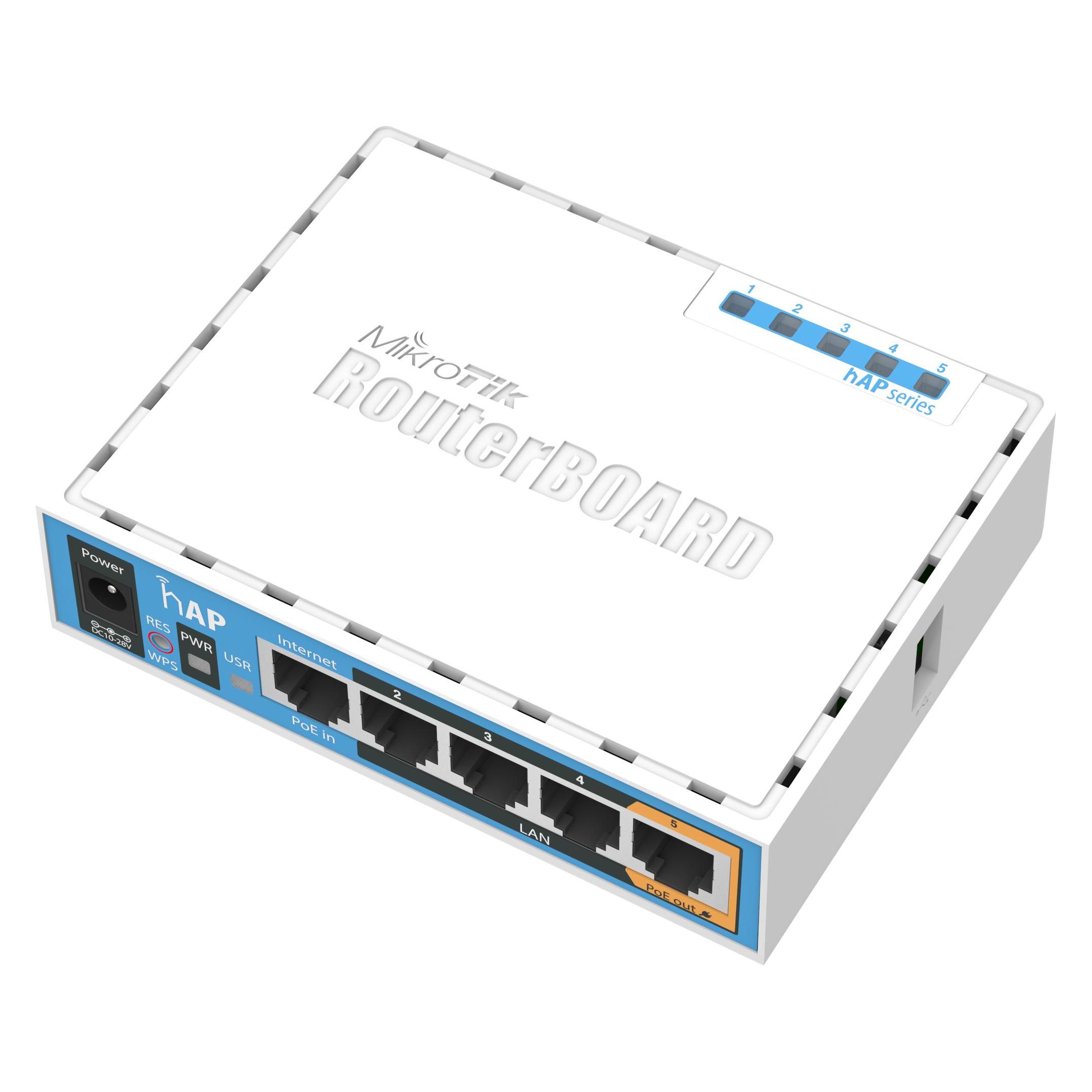 MikroTik Hap RB951Ui RouterOS L4-2nd 64MB RAM, 5xLAN, 2.4GHz 802.11b g n, 1xPoE (MT RB951Ui-2nD)