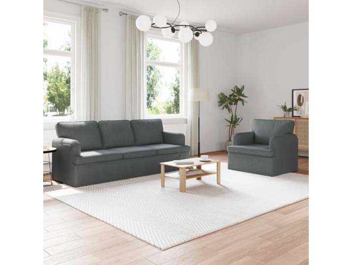 Sofa Set 2 stk. Dunkelgrau Stoff Modulares Ecksofa mit Metallrahmen Schaum- und Faserkissen, Holzwerkstoff-Armlehnen, atmungsaktives Material, ergonomisches Design, für Wohnzimmer und