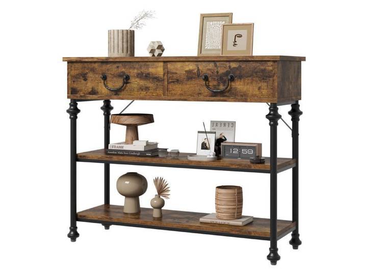 Garvee Console marron étroite rétro 2 tiroirs+étagère. Style campagne optimale pour entrée/salon/couloir/derrière canapé.
