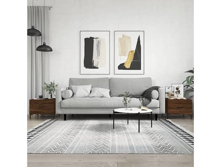 HEFZGDB Couchtische 2 Stück Braun Eichen-Optik 50x50x40 cm Holzwerkstoff mit Schublade und Eisenbeinen für Stauraum und Stabilität