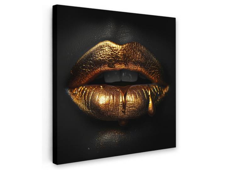 LEINWANDBILD Frau - Porträt - Lippen - Gold - Schwarz Wandbild Wohnzimmer 50x50 cm