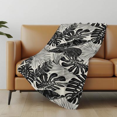 Addison Rugs Premium Machine Washable ASB211 Palm Leave Sherpa Throw Blanket