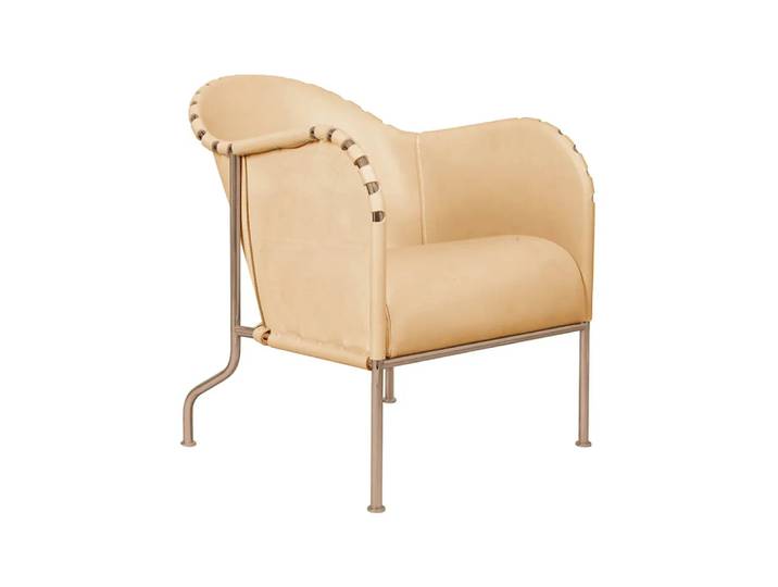 Källemo Fauteuil Bruno Cuir naturel-piètement cuivré