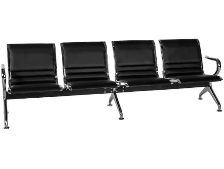 CLP Wartebank 4-Sitzer Airport-Stil Frankfurt, Sitzbank Flur mit Lehne, ergonomische Sitzschalen Lederoptik, Sitze bis jeweils 150 kg belastbar Farbe schwarz