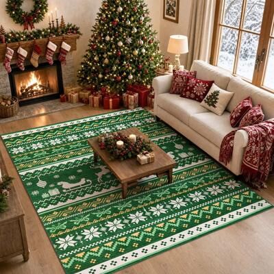 Garvee Christmas Reindeer Snowflakes Geometric Area Rug