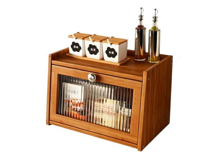 Arbeitsplatten-Organizer-Schrank, Bambus Küchenarbeitsplatten-Aufbewahrung Kaffee-Bar-Station-Organizer für Tee, Gewürze, Snacks und Küchenzubehör(Tea Cloor)