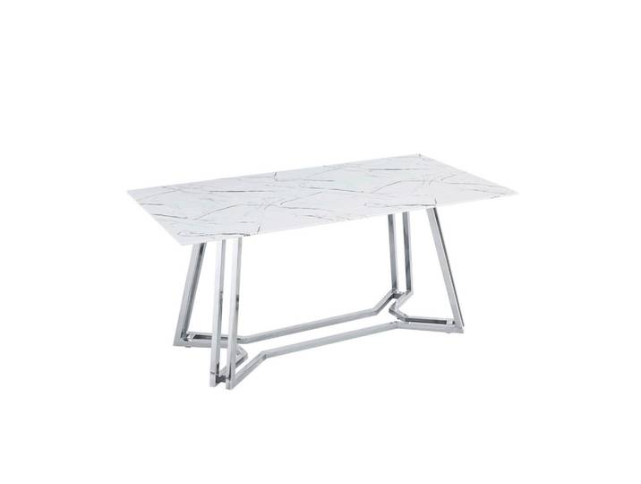 Mid.you Esstisch, Weiß, Chrom, Glas, Marmoroptik, rechteckig, Stativgestell, 90x76x160 cm, Esszimmer, Tische, Esstische, Glastische