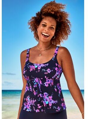 Plus Size Women's Flared Tankini Top by Swimsuits For All in Purple Poppies (Size 18)