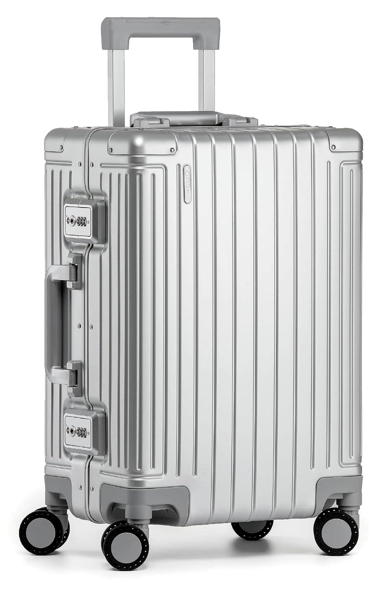 Geneva 100% Aluminium Handgepäck Koffer, 55cm Handgepäck Hartschalen Trolley, Cabin Reisekoffer, Rollkoffer Spinner Carry-on mit 4 Rollen und doppelte TSA Schloss 35L