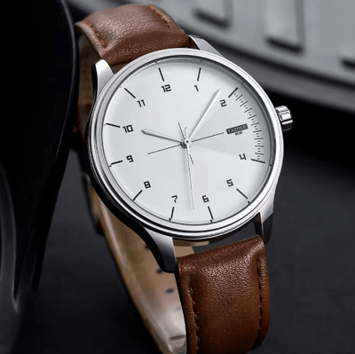 Inspire Essentials YAZOLE Mens Leather Quartz Watch Casual Sport Style brown White