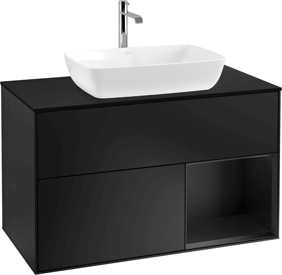 Villeroy und Boch Villeroy et Boch Finion Villeroy et Boch F782PDPD 100cm, plaque de recouvrement noire mate, étagères en laque noire mate, laque noire mate