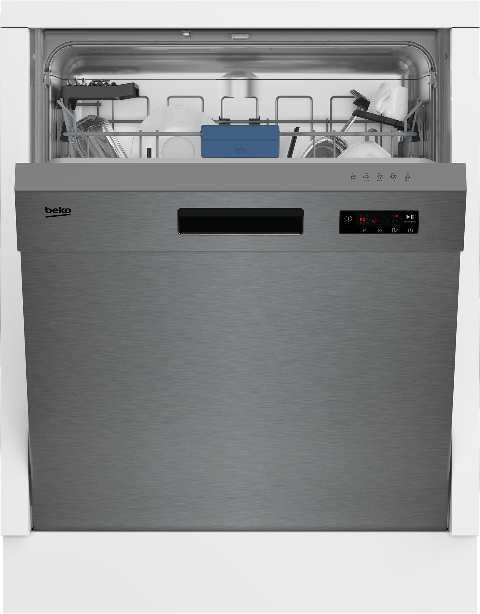 Beko Unterbaugeschirrspüler "BDUN15430X", Energieeffizienz: D, silber (edelstahl), B:59,8cm H:81,8cm T:57cm, Geschirrspüler, Quick&Clean – Kraftvolle Reinigung für sauberes Geschirr in 90 Minuten, Unterbaugeschirrspüler