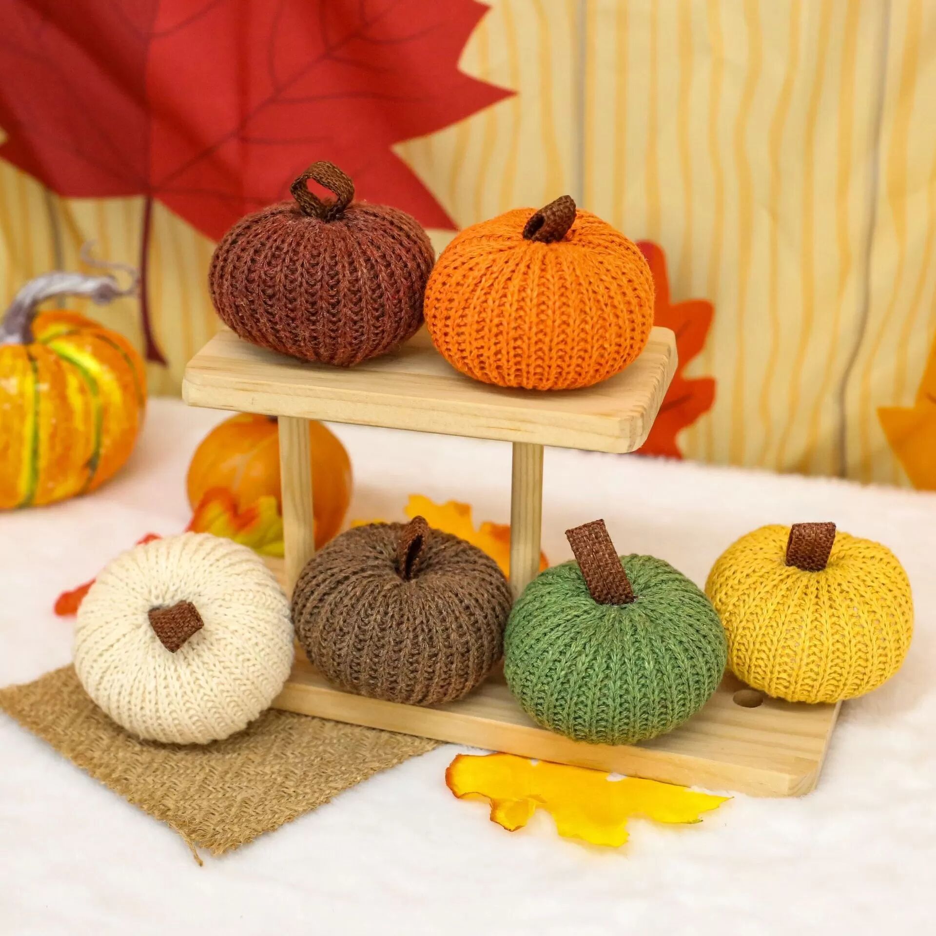 INF Ornements de Mini Citrouilles de Récolte, Décoration de Citrouilles Tricotées pour Thanksgiving (Lot de 6)