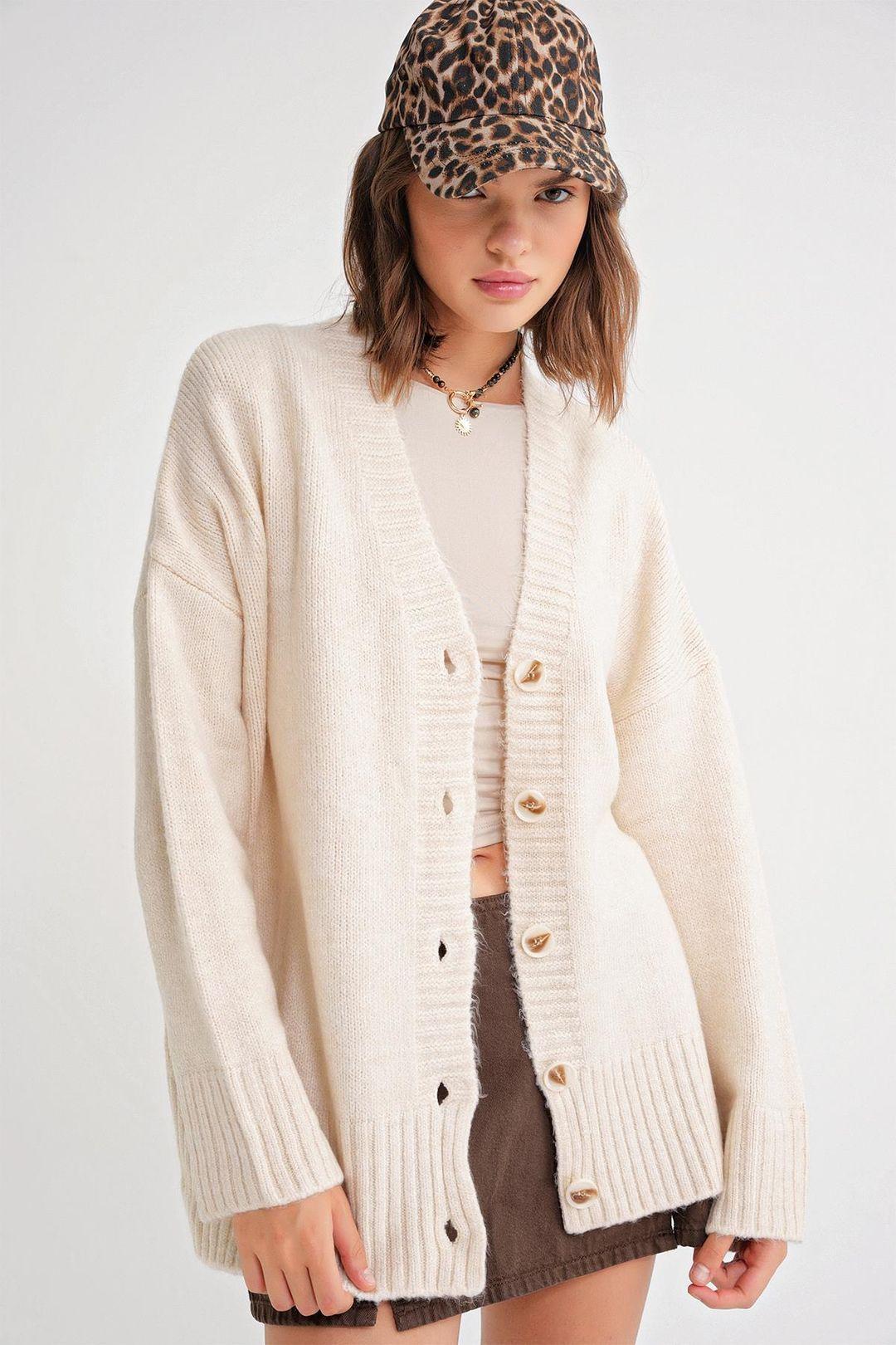 Geknoopte V-hals Geribbelde Brei Cardigan