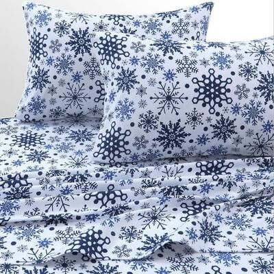 Marwah Corporation Snowflakes Flannel Sheet Set Blue, Queen, Blue