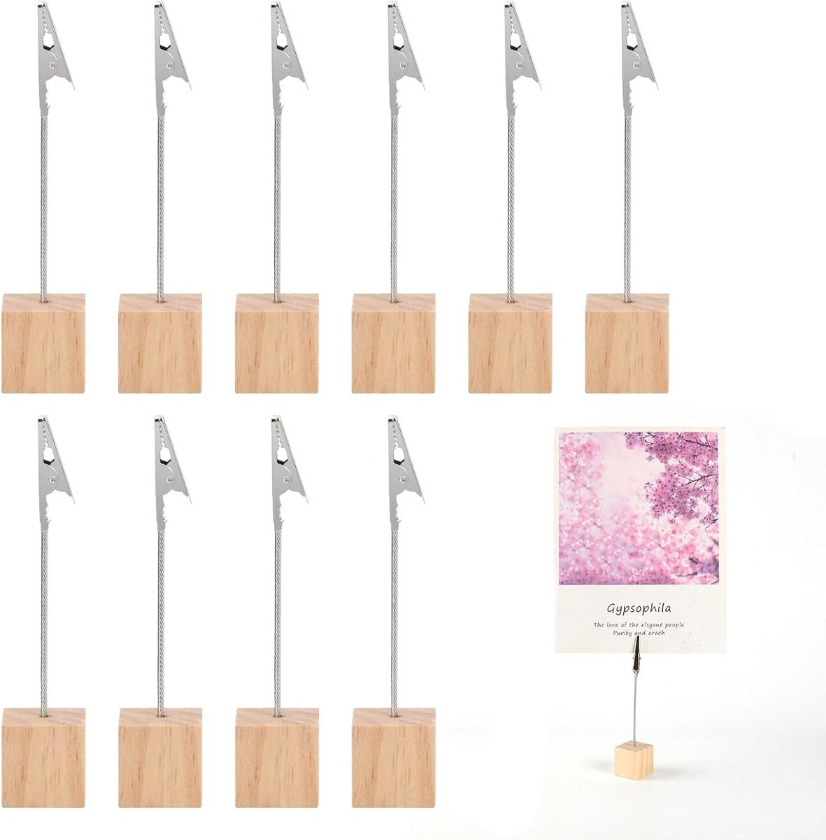 Luxento Foto houder met 10 houten vierkante clips en metalen krokodilclips