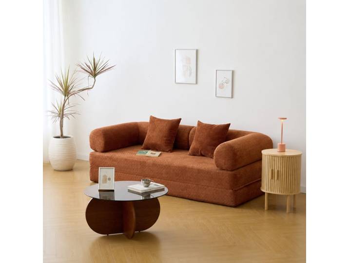 Canape lit convertible 3 personnes en tissu terracotta