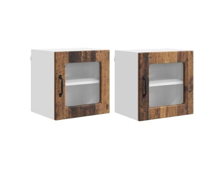 IBUQDDV Wandglas-Schrank Porto 2 STK. Altholz Holzwerkstoff Wandmontage,geräumige Fächer,Regalböden,Innenbereich,klare Linien,minimale Verzierungen,organisierter Stauraum