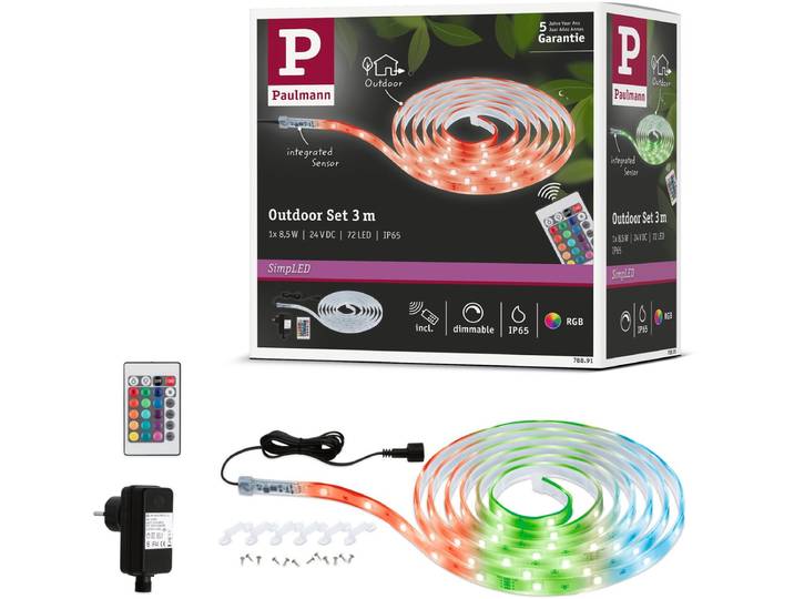 Paulmann SimPLED Outdoor LED Strip 3 Meter RGB - Plug & Play Set - 8\,5W - 24V - Transparant - Kunststof