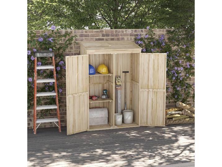 Outsunny Armoire de Jardin Bois Naturel 2 Portes 2 Étagères